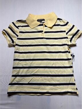 Forever 21 Yellow and Brown Striped Polo Shirt Medium